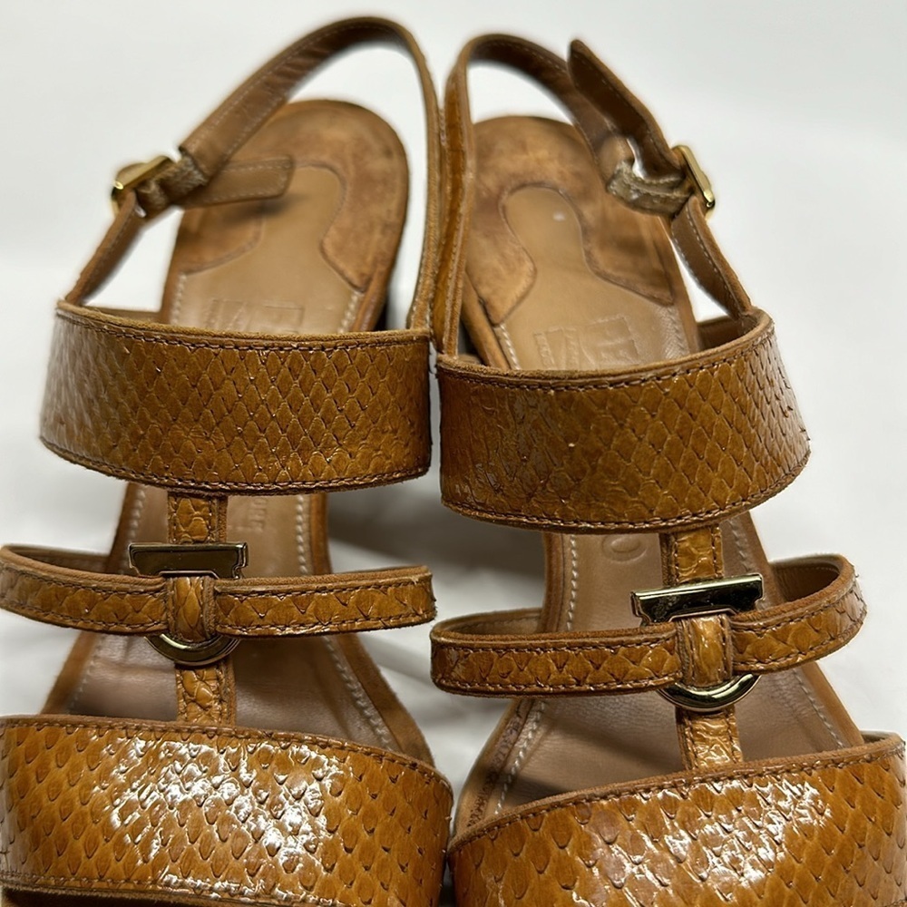 Ferragamo Sandals Shoes High Heel Open Toe Ankle Strap Cognac Brown Size 6 B - Picture 7 of 13